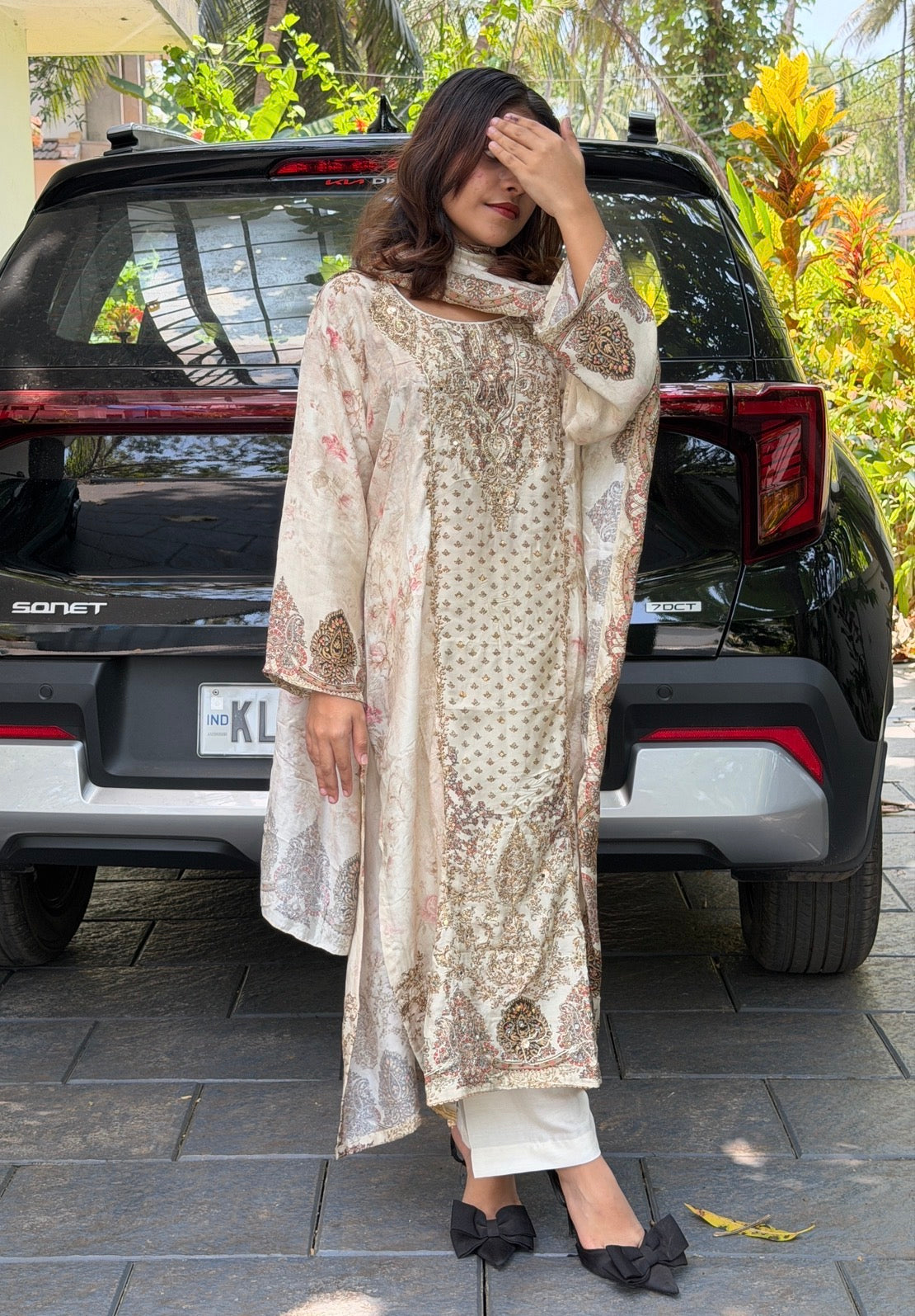 Floral pure muslin suit