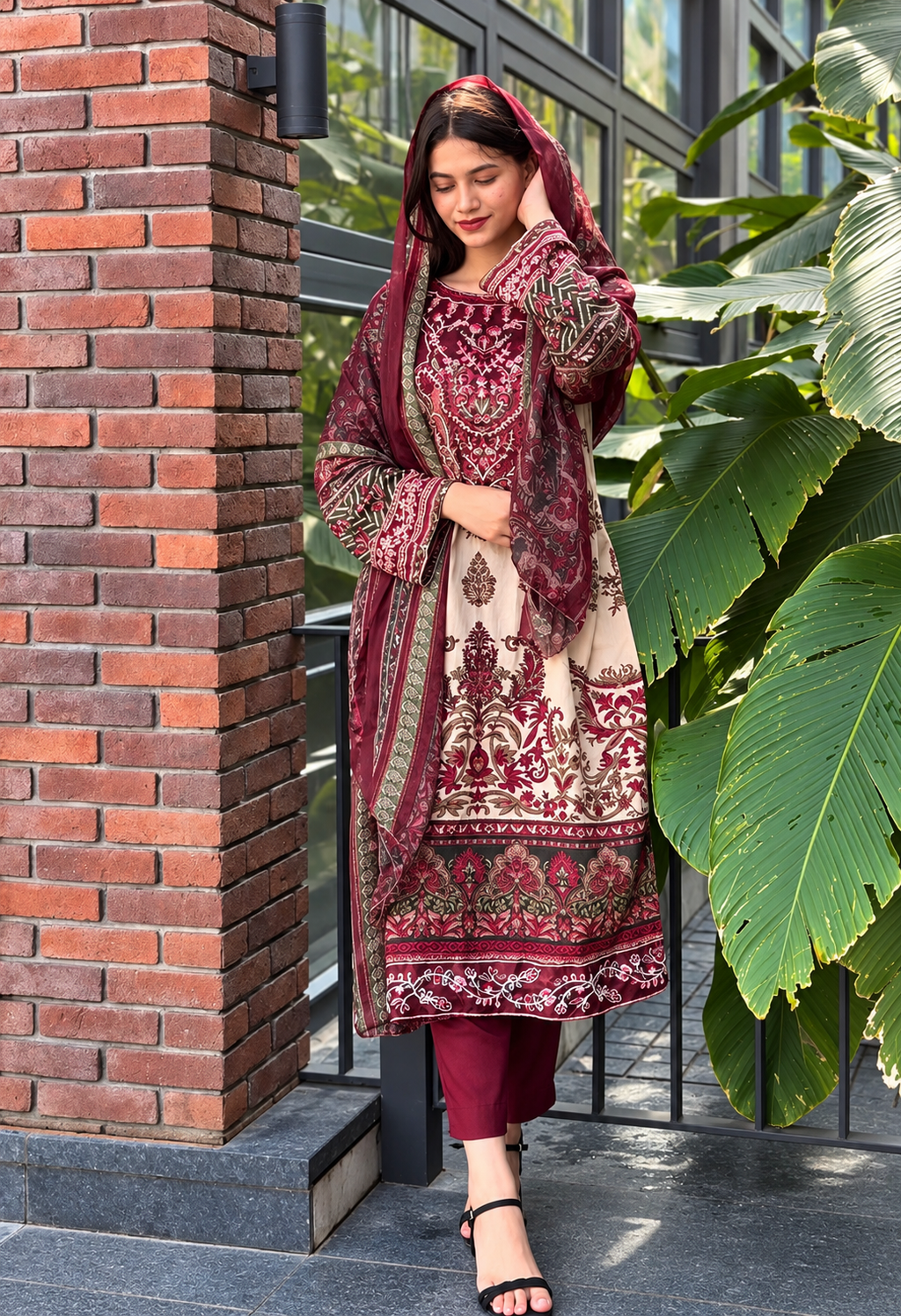 Red casual pakistani suit