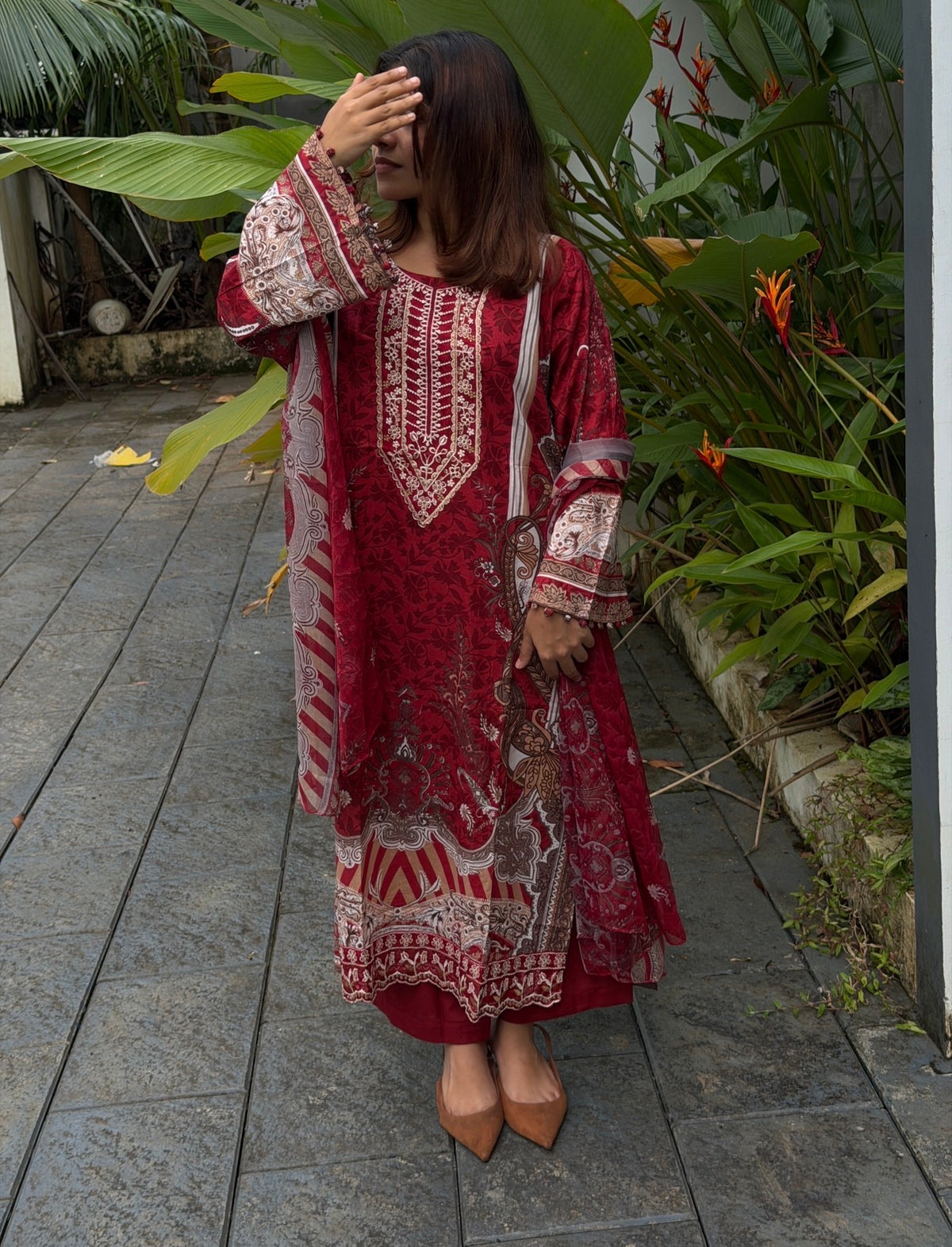 Maroon pakistani suit