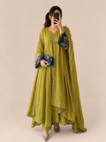 Green and blue mulchanderi Anarkali suit