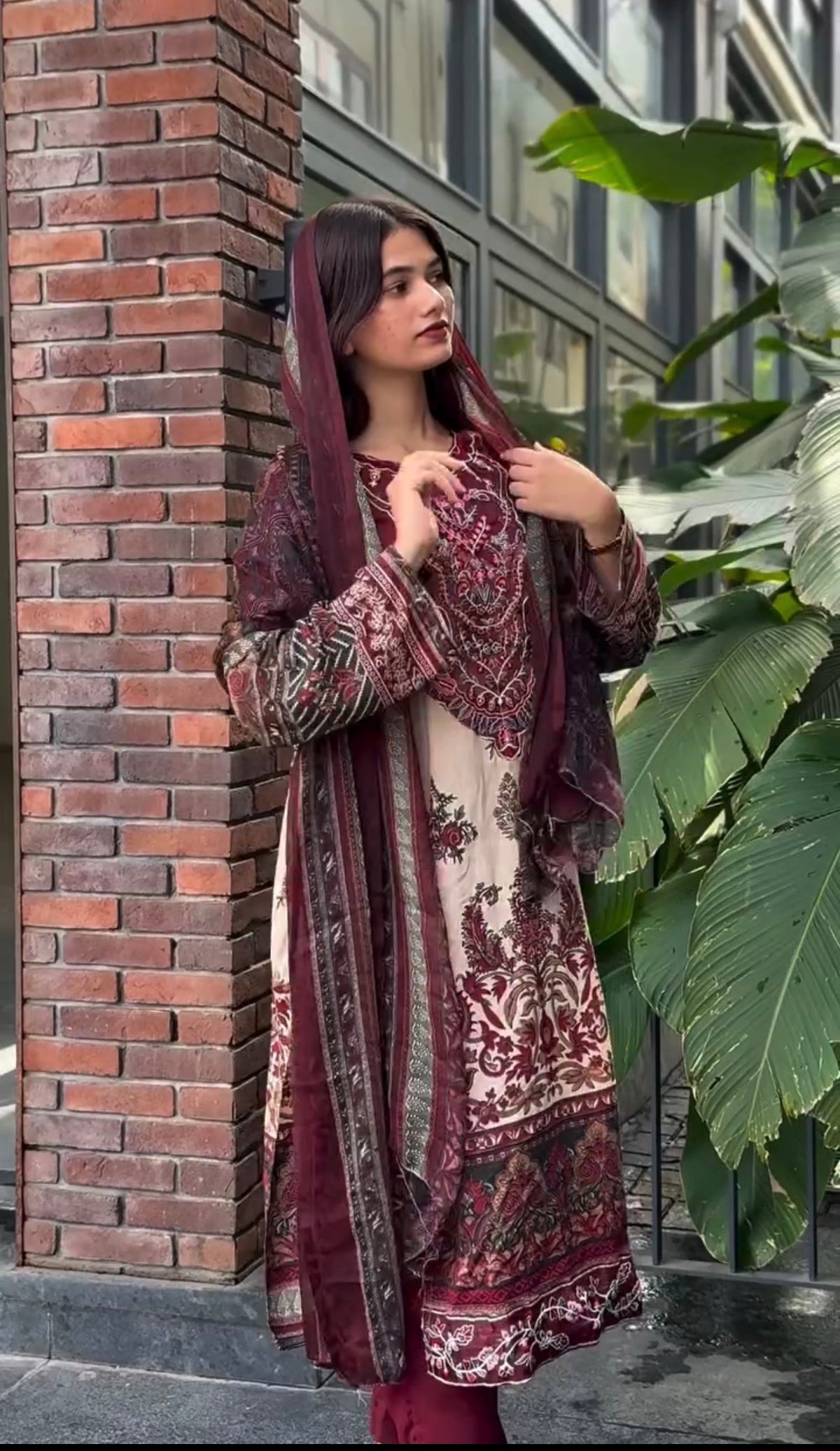 Red casual pakistani suit
