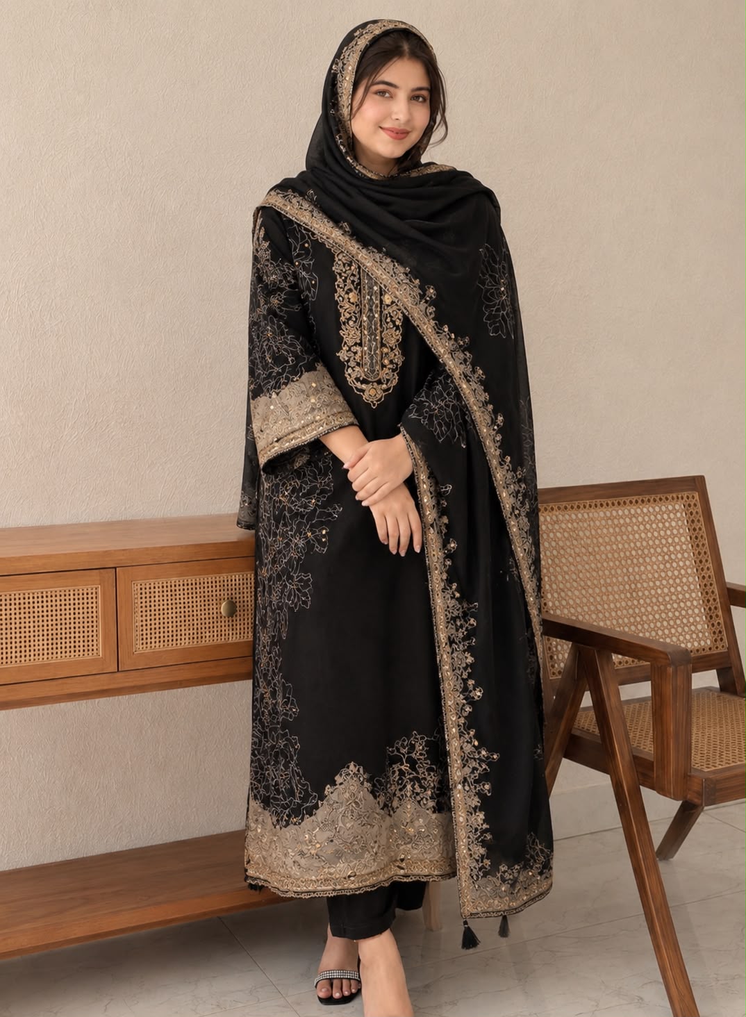 Black muslin suit-104