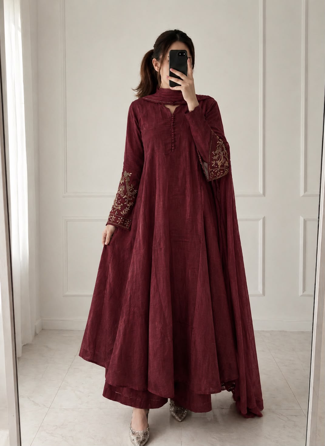 Premium maroon anarkali suit-1013