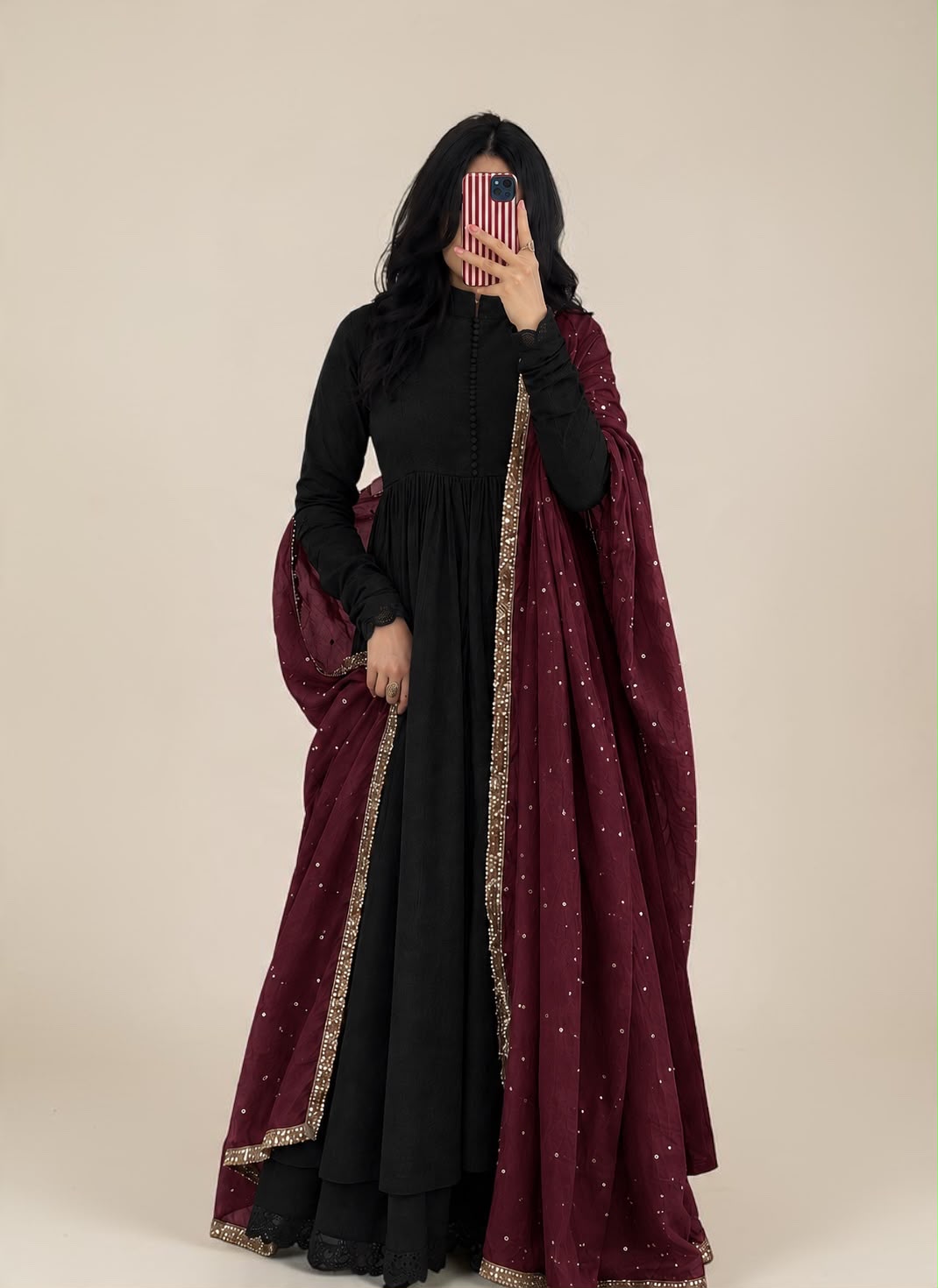 Black and maroon anarkali suit-1012
