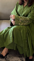 Green mulchanderi anarkali suit-102
