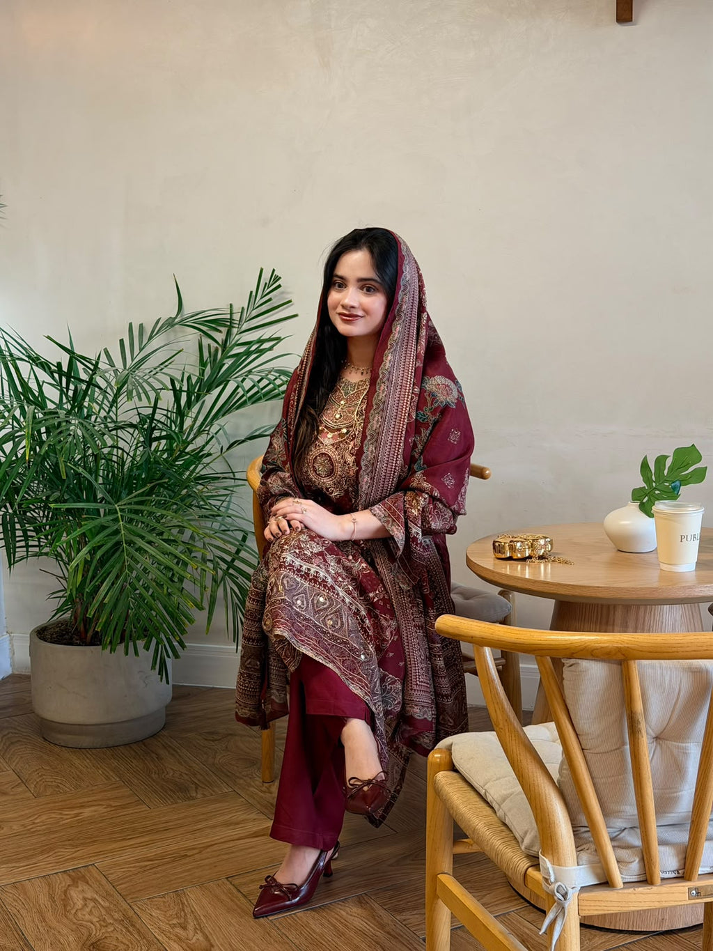 Maroon muslin suit-101