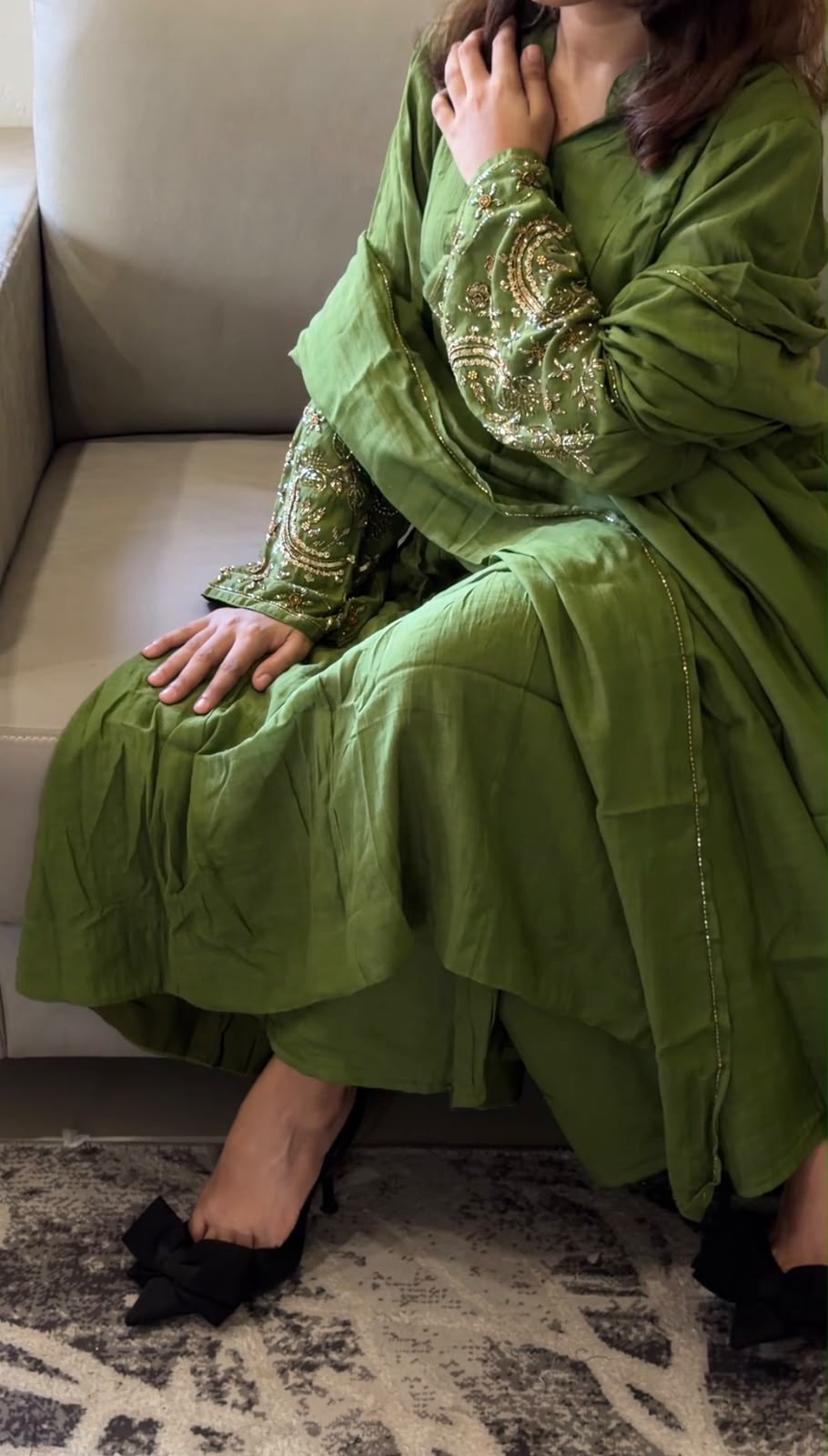 Green mulchanderi anarkali suit-102