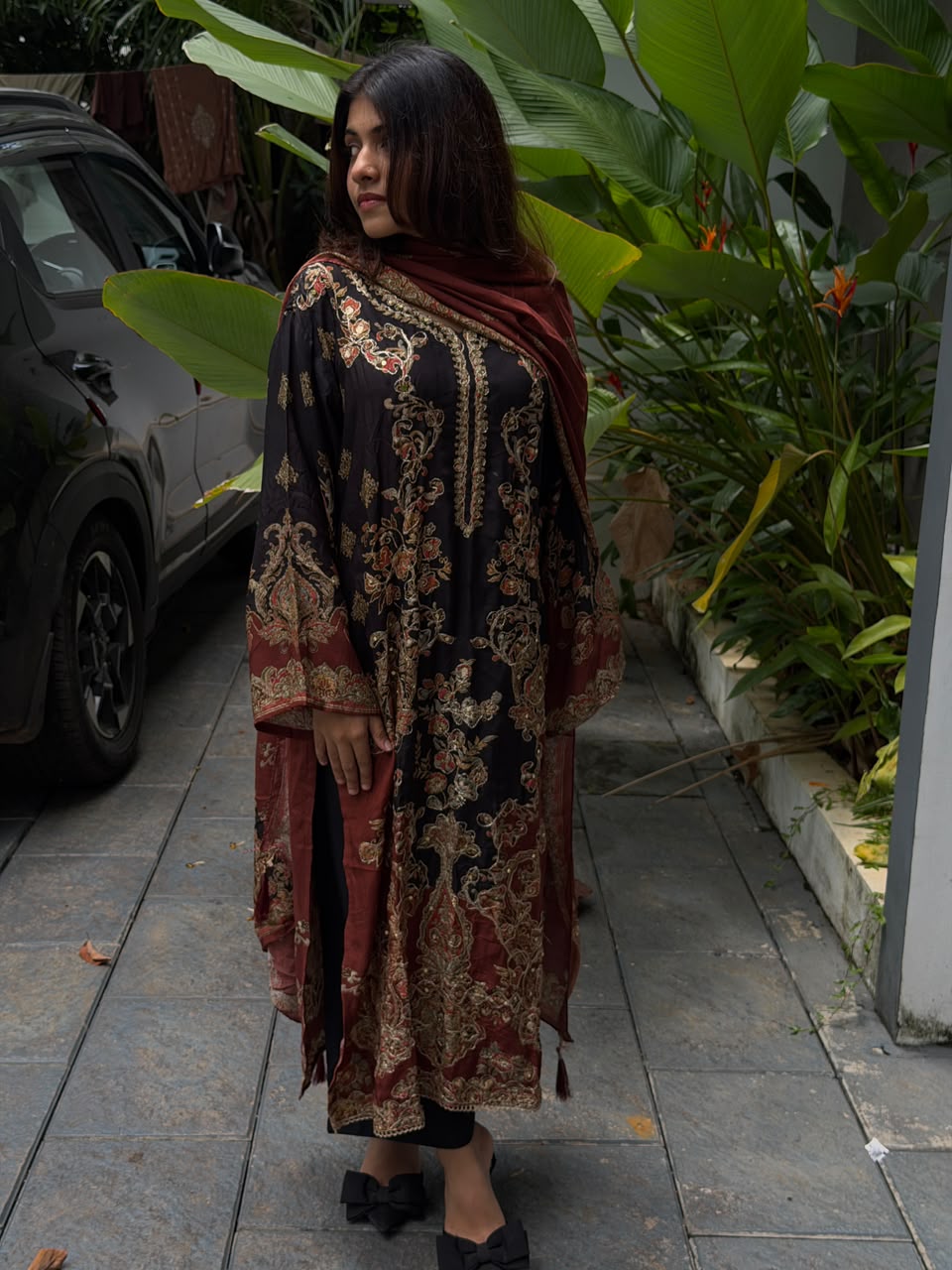 Black & Brown pure muslin suit