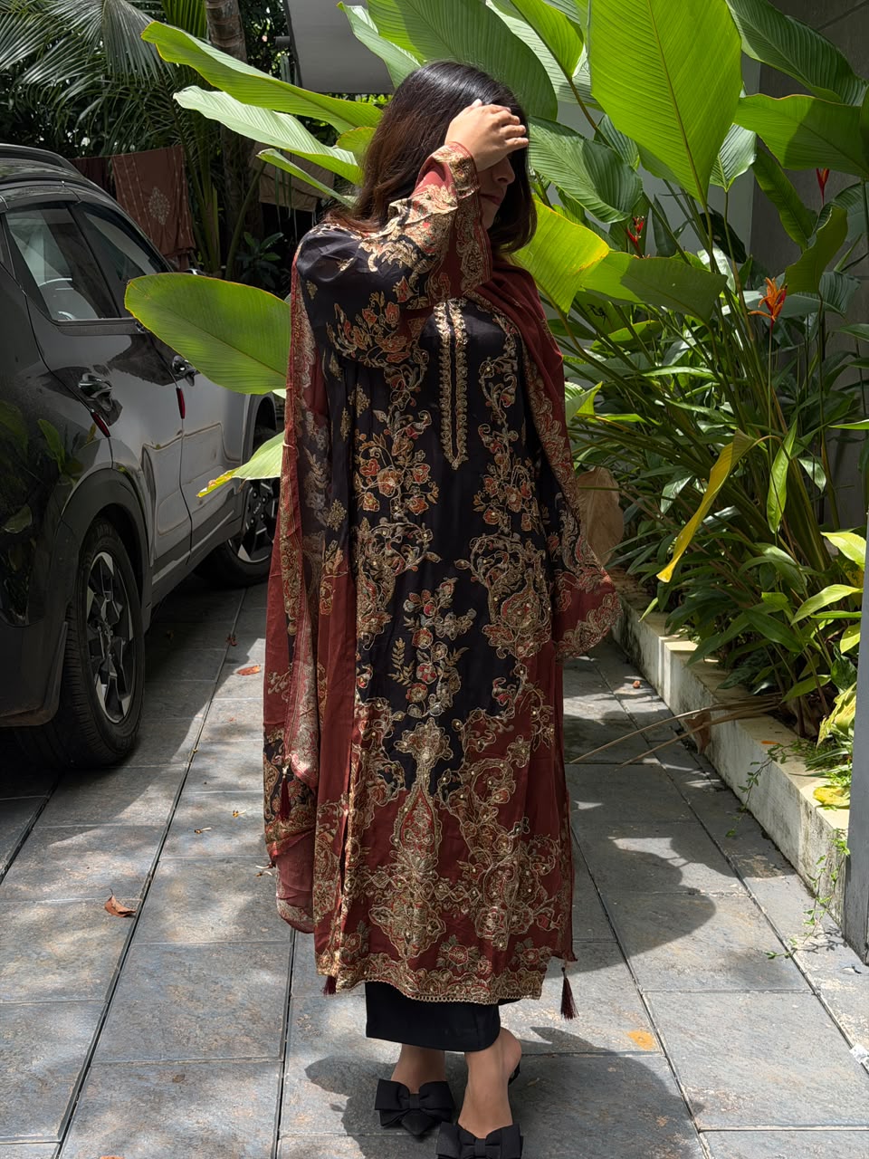 Black & Brown pure muslin suit