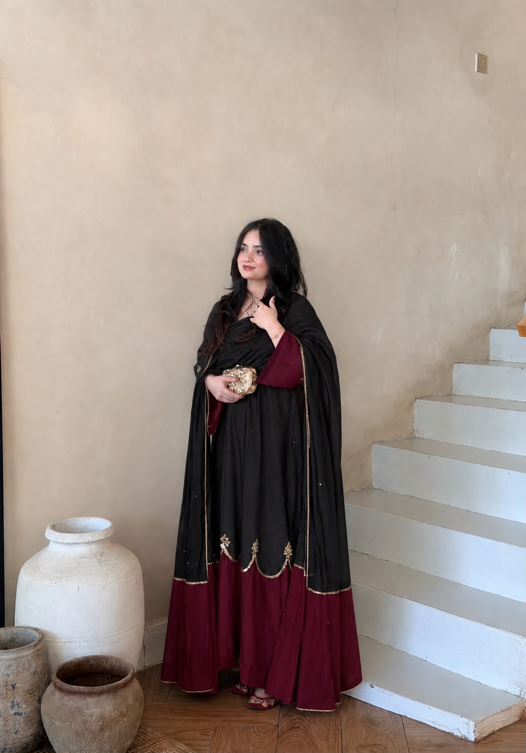 Black and maroon handworked suit-1111