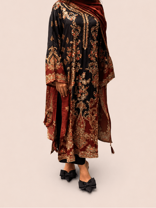 Black & Brown pure muslin suit