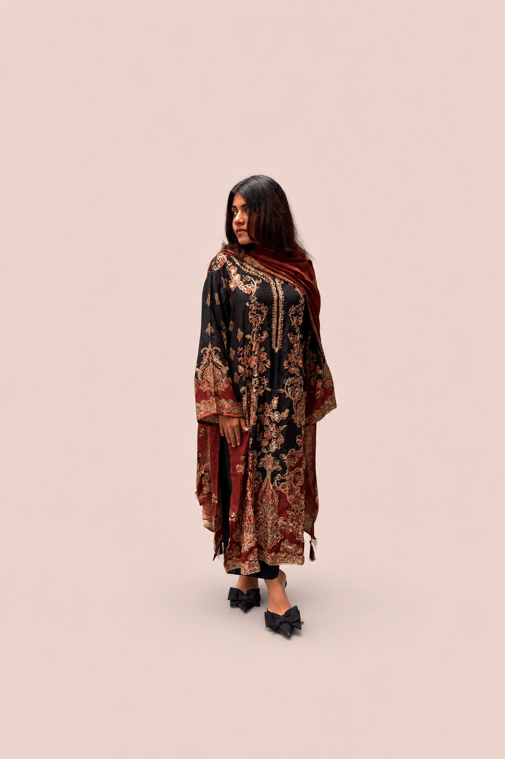 Black & Brown pure muslin suit