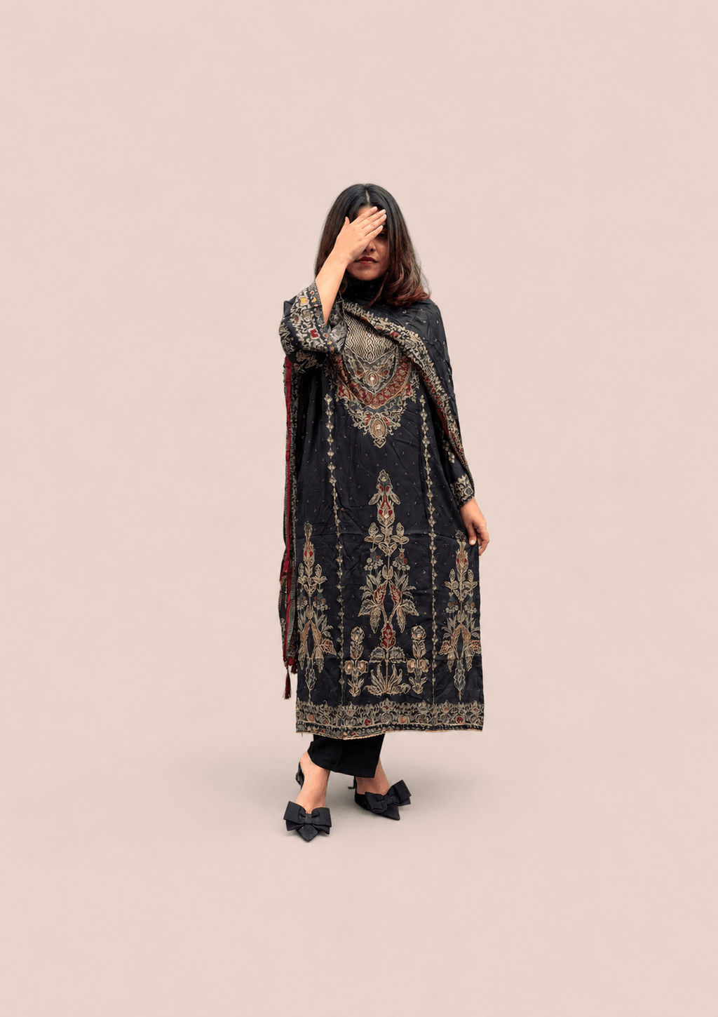 Black muslin suit