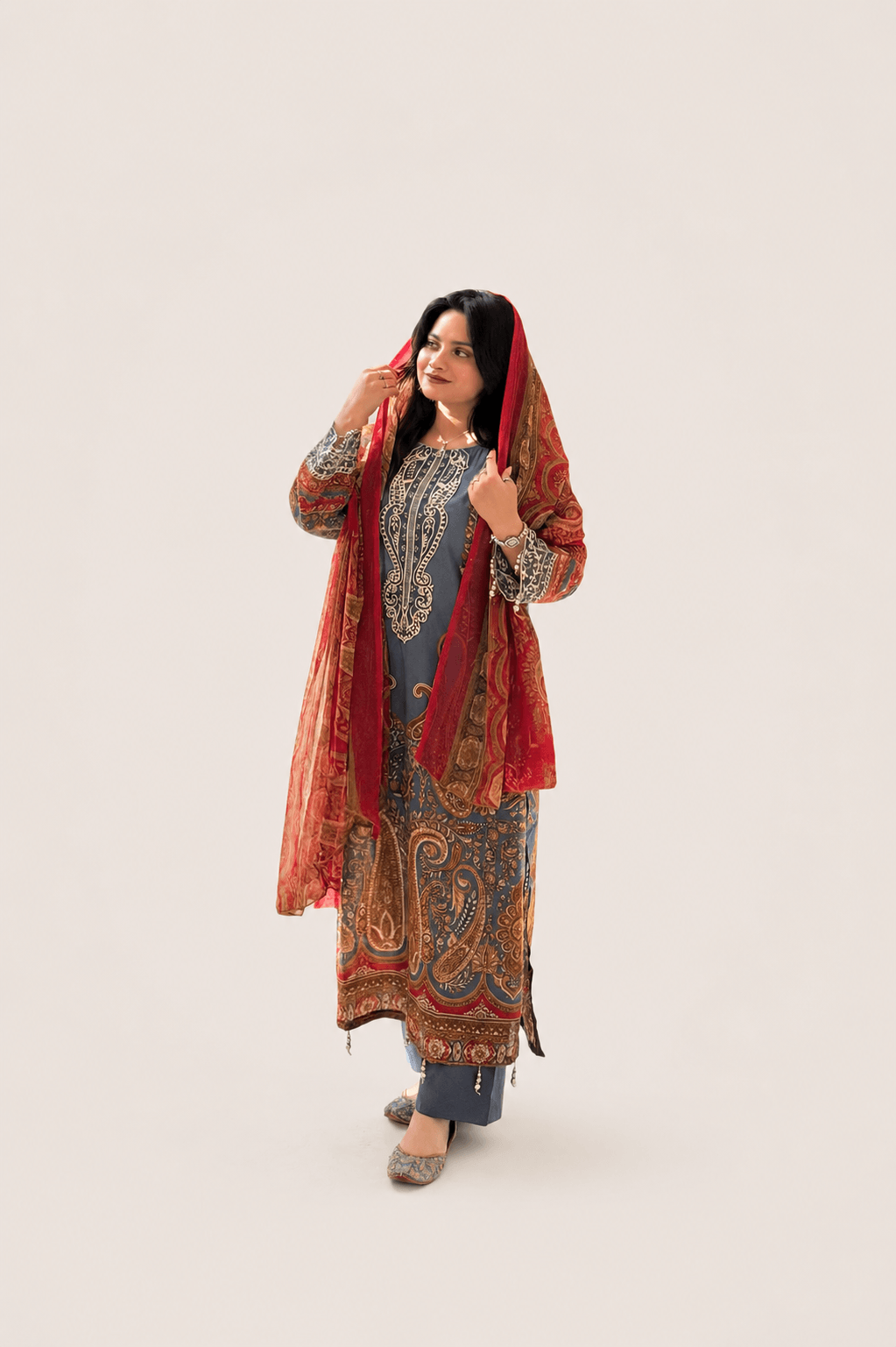 Blue and Orange pakistani suit