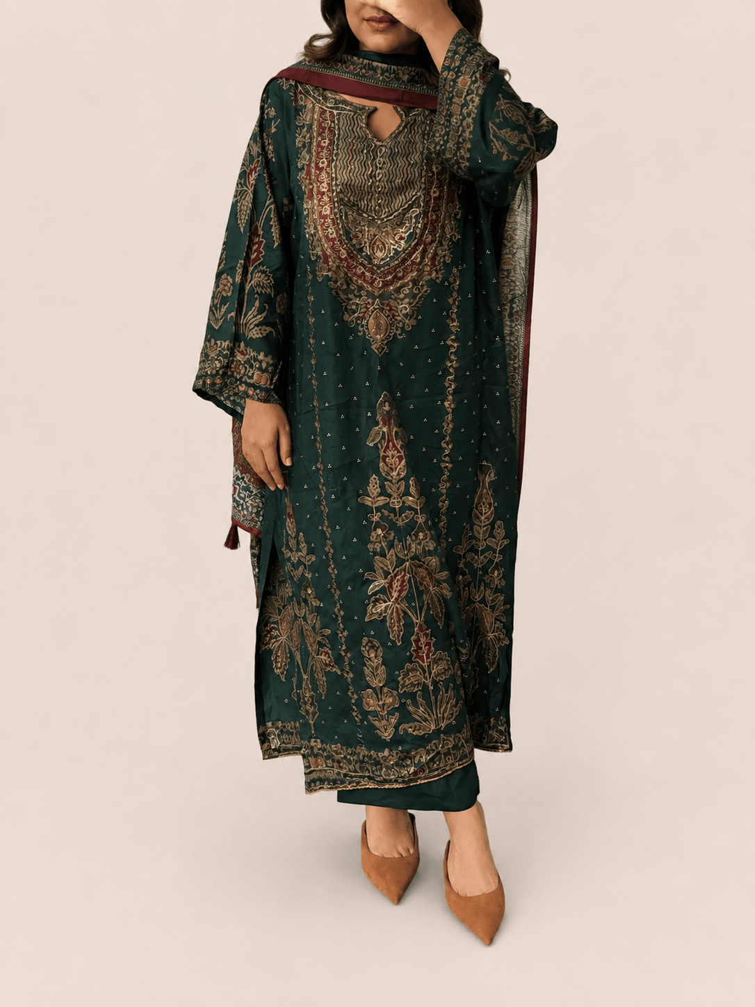 Pure muslin green suit