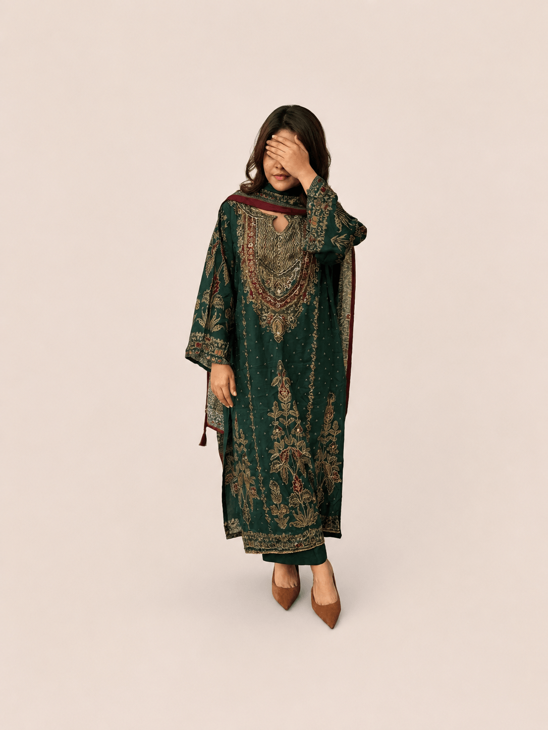 Pure muslin green suit