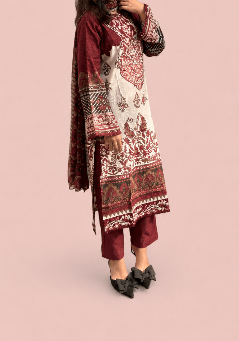 Red casual pakistani suit