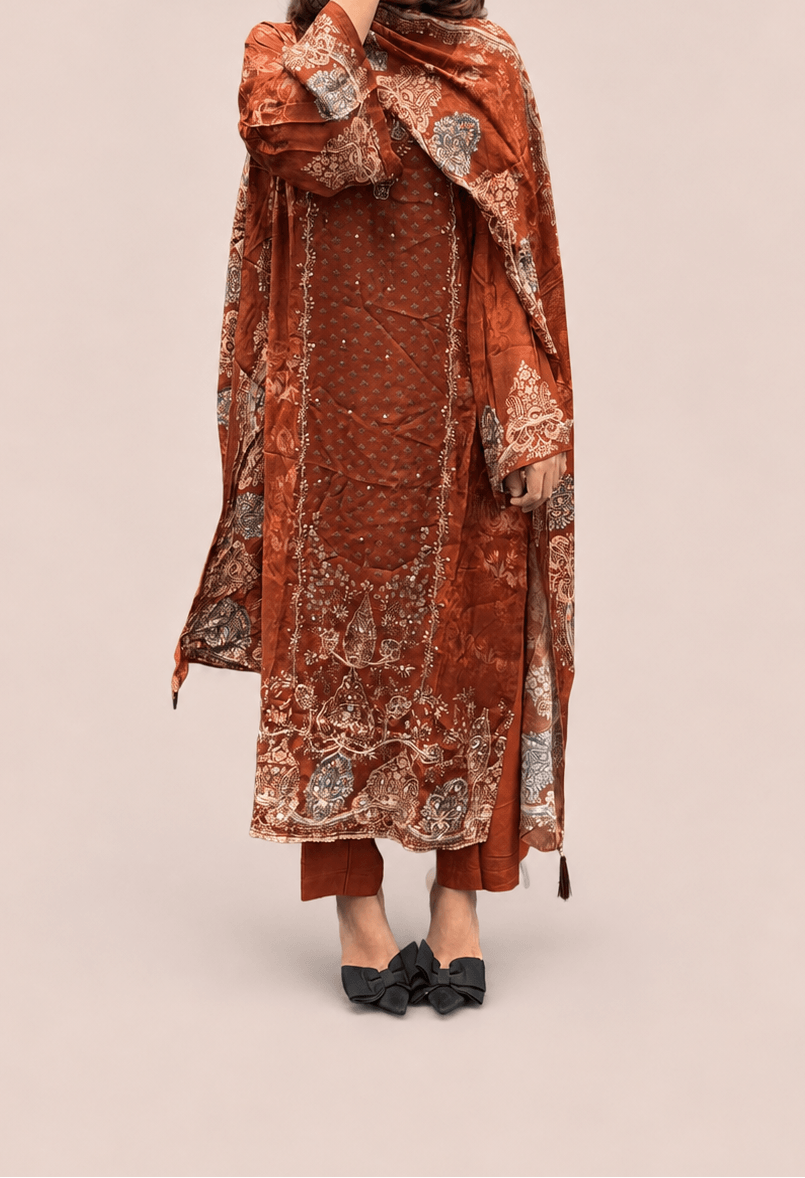 Orange pure muslin suit