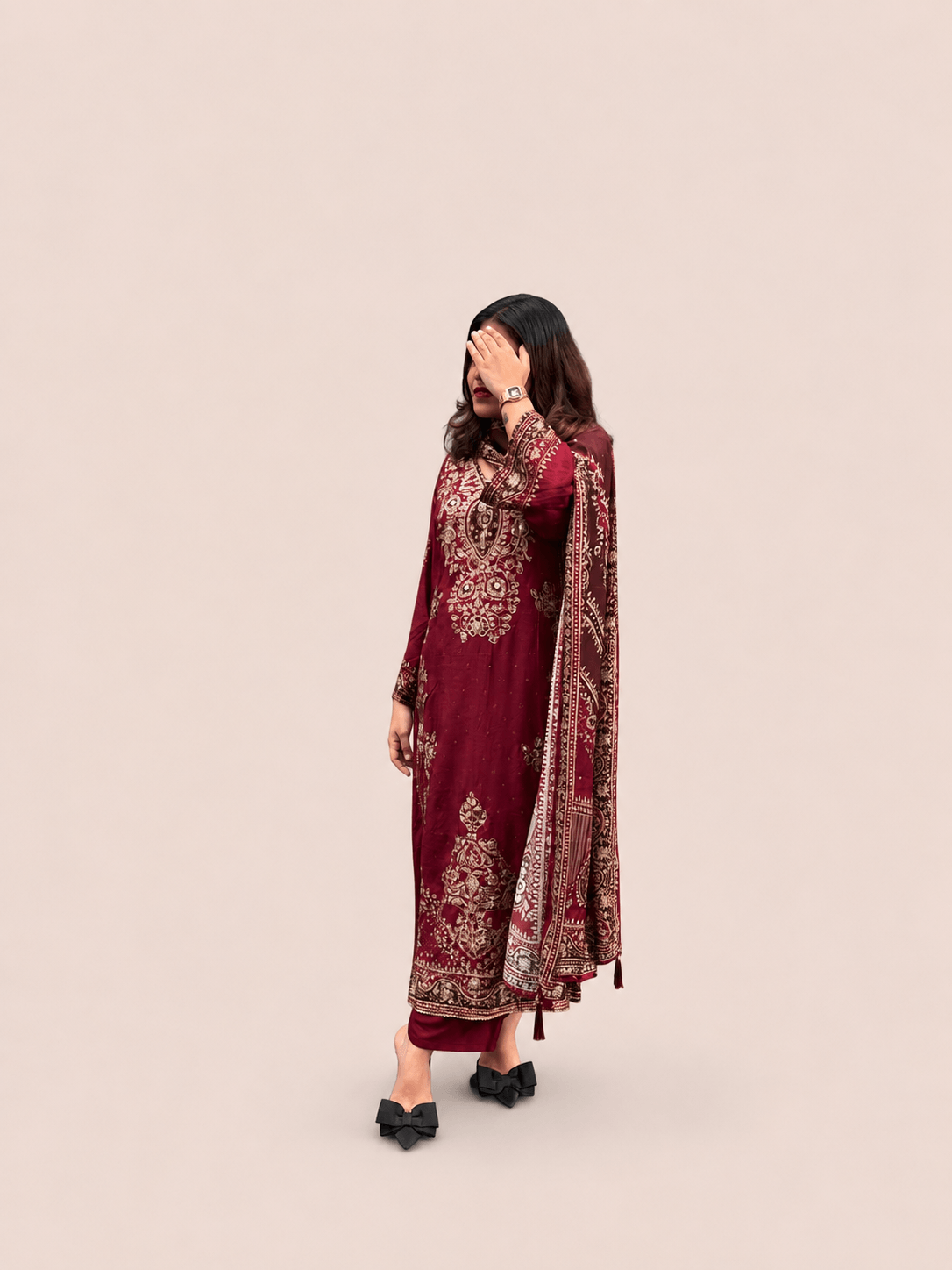 Red muslin suit