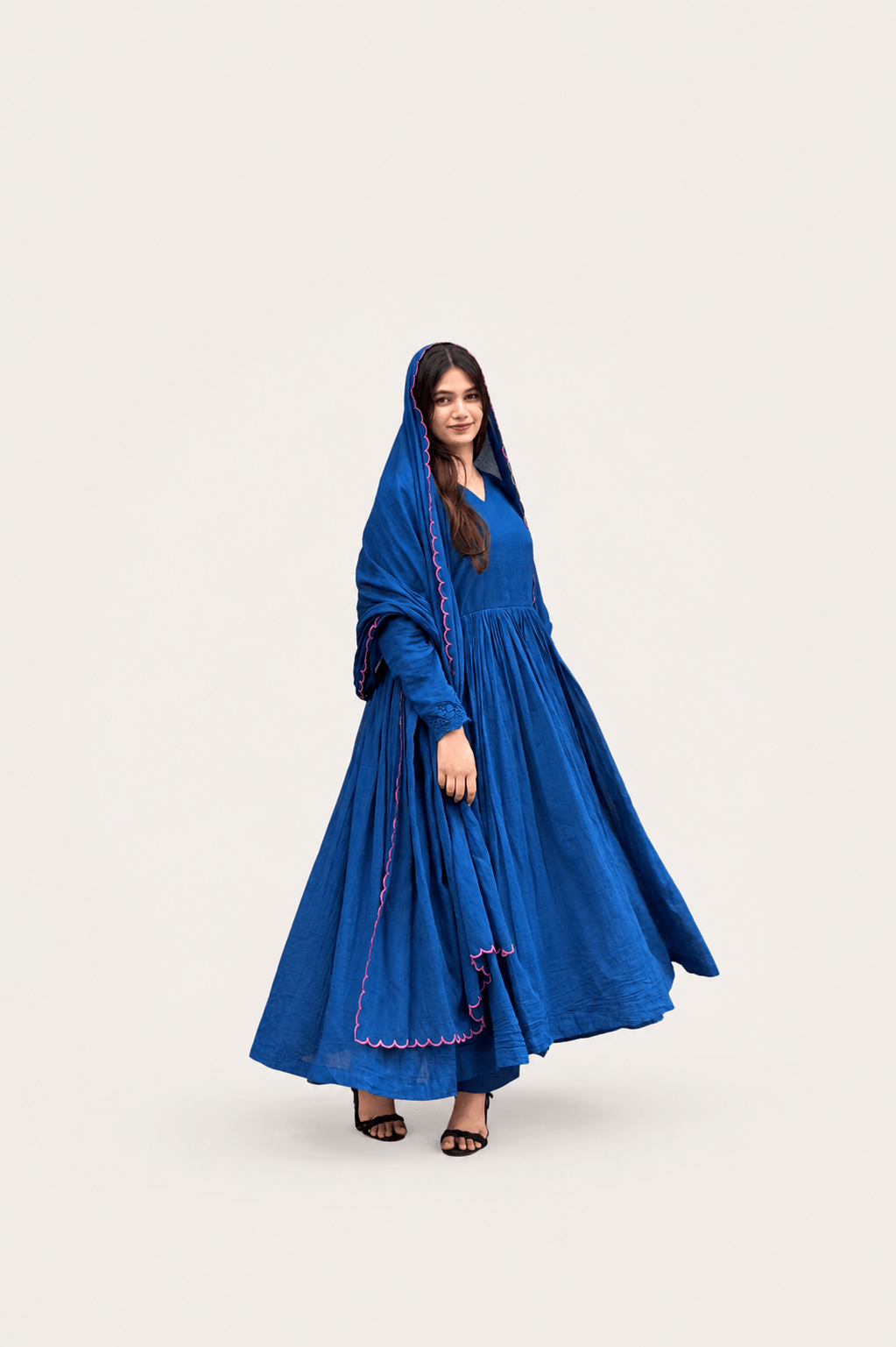Royal blue with pink scalloped dupatta